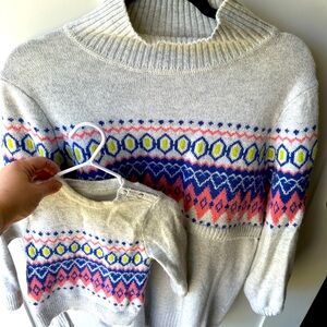 Seraphine Cream Fair Isle Maternity Sweater with Pink and Blue Pattern